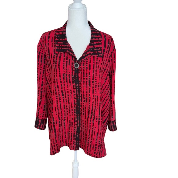 Ali Miles Printed Crinkle Button Front Tunic Blouse Top Plus Size 2X Black Work - Picture 1 of 10